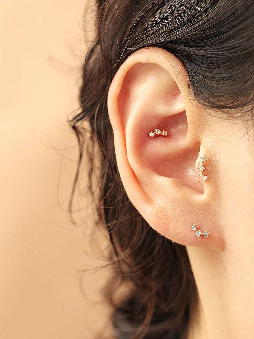 14K Gold Internal Cubic Curve Labret Piercing 18G16G - Image 10