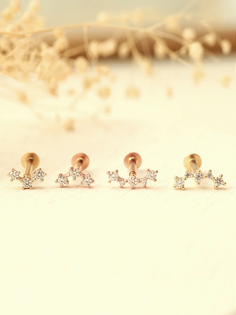 14K Gold Internal Cubic Curve Labret Piercing 18G16G - Image 2