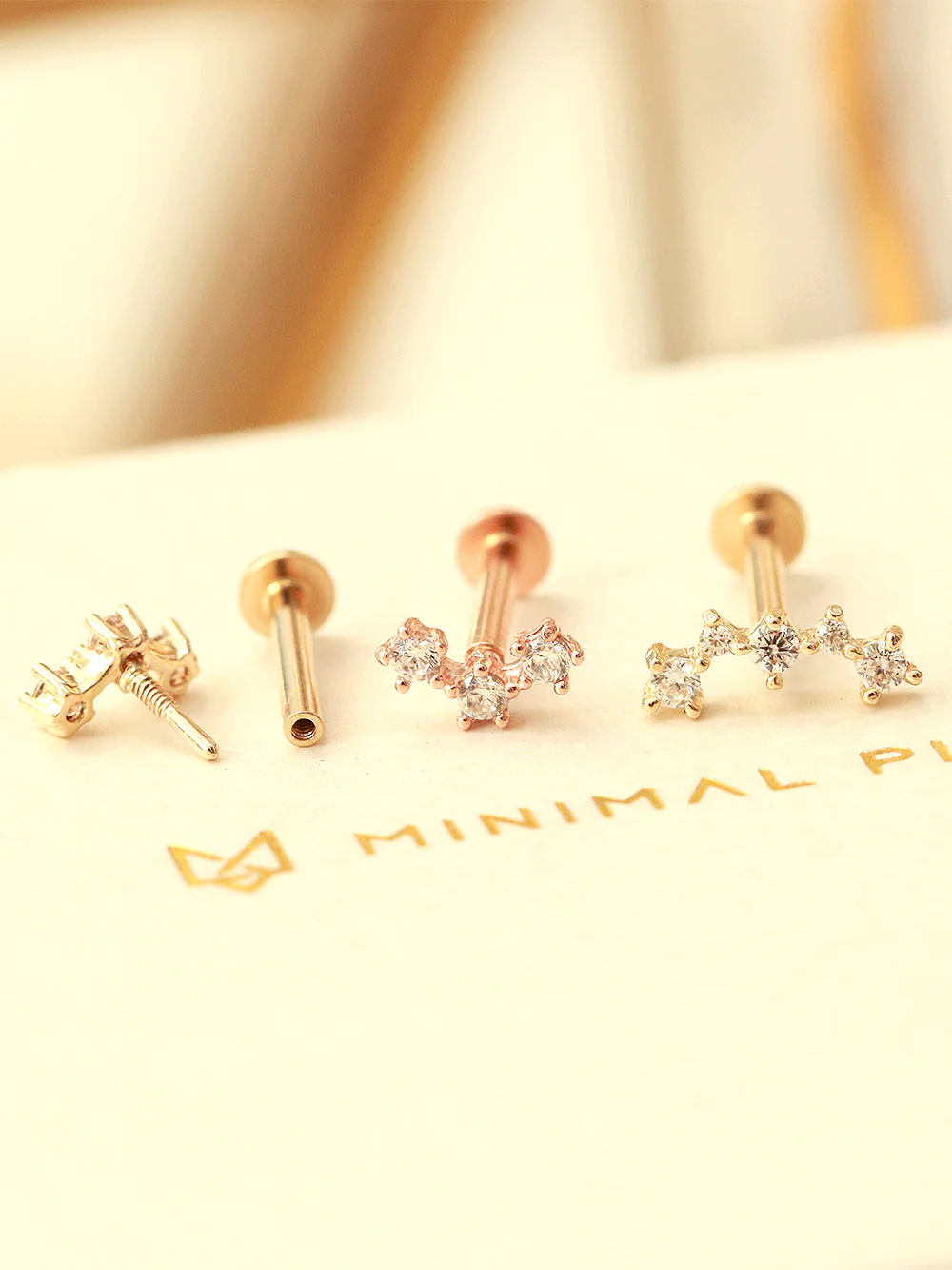 14K Gold Internal Cubic Curve Labret Piercing 18G16G - Image 3