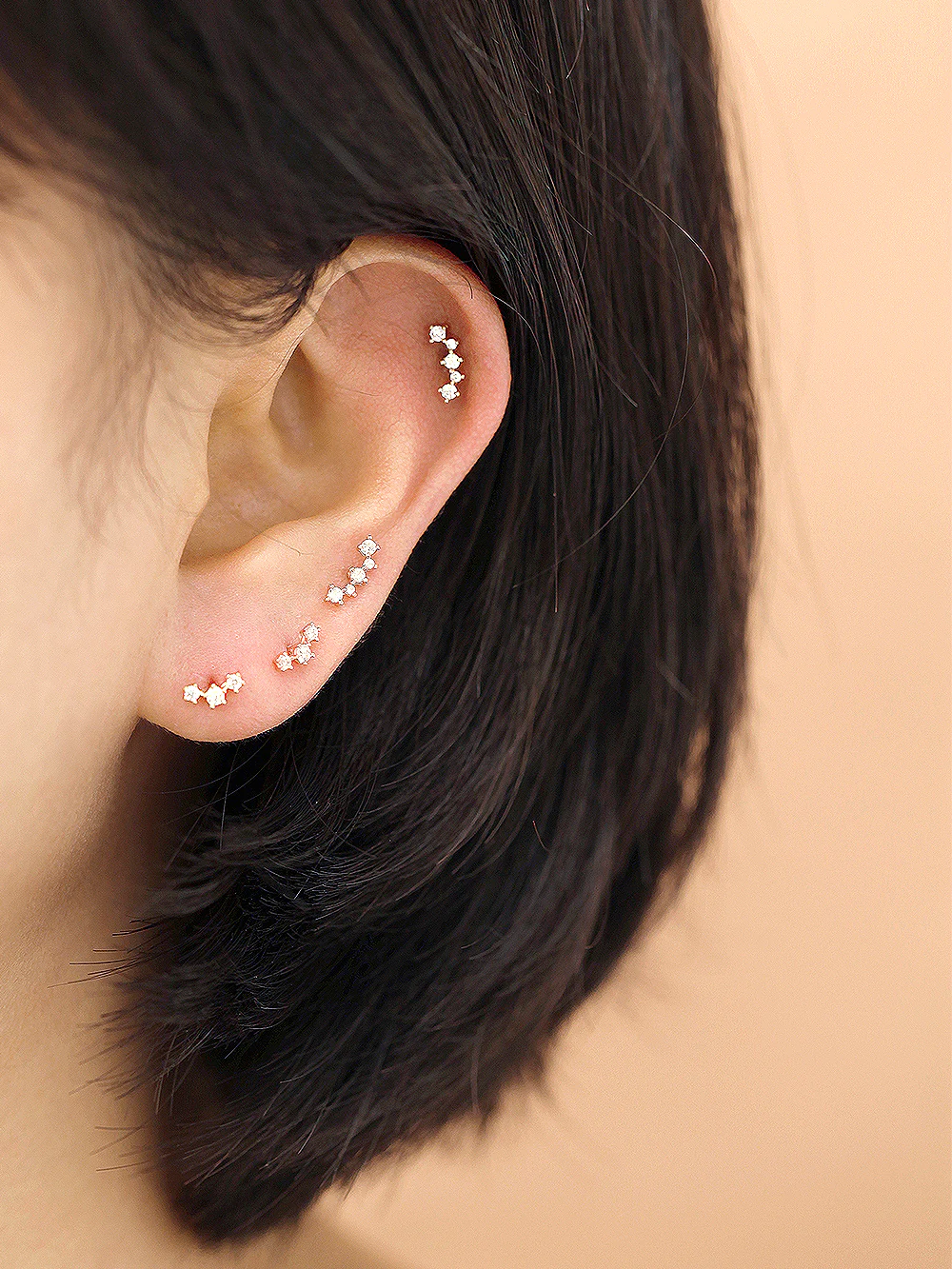 14K Gold Internal Cubic Curve Labret Piercing 18G16G - Image 5