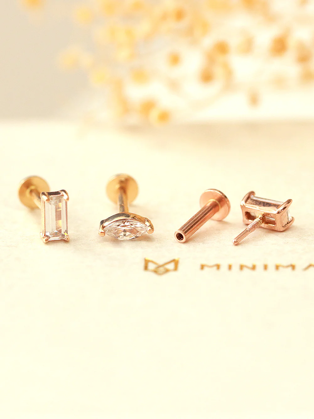 14K Gold Internal Cubic Labret Piercing 18G16G