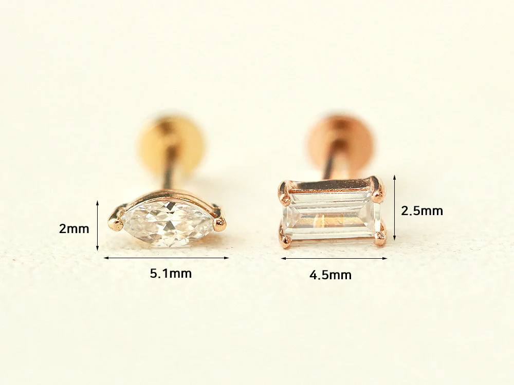 14K Gold Internal Cubic Labret Piercing 18G16G - Image 10