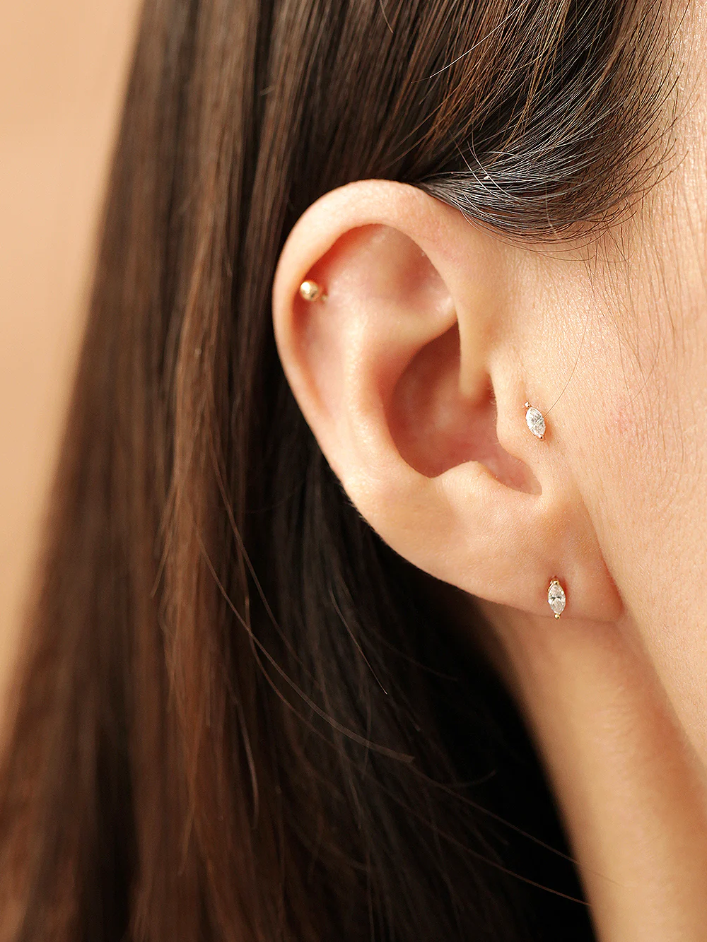 14K Gold Internal Cubic Labret Piercing 18G16G - Image 6