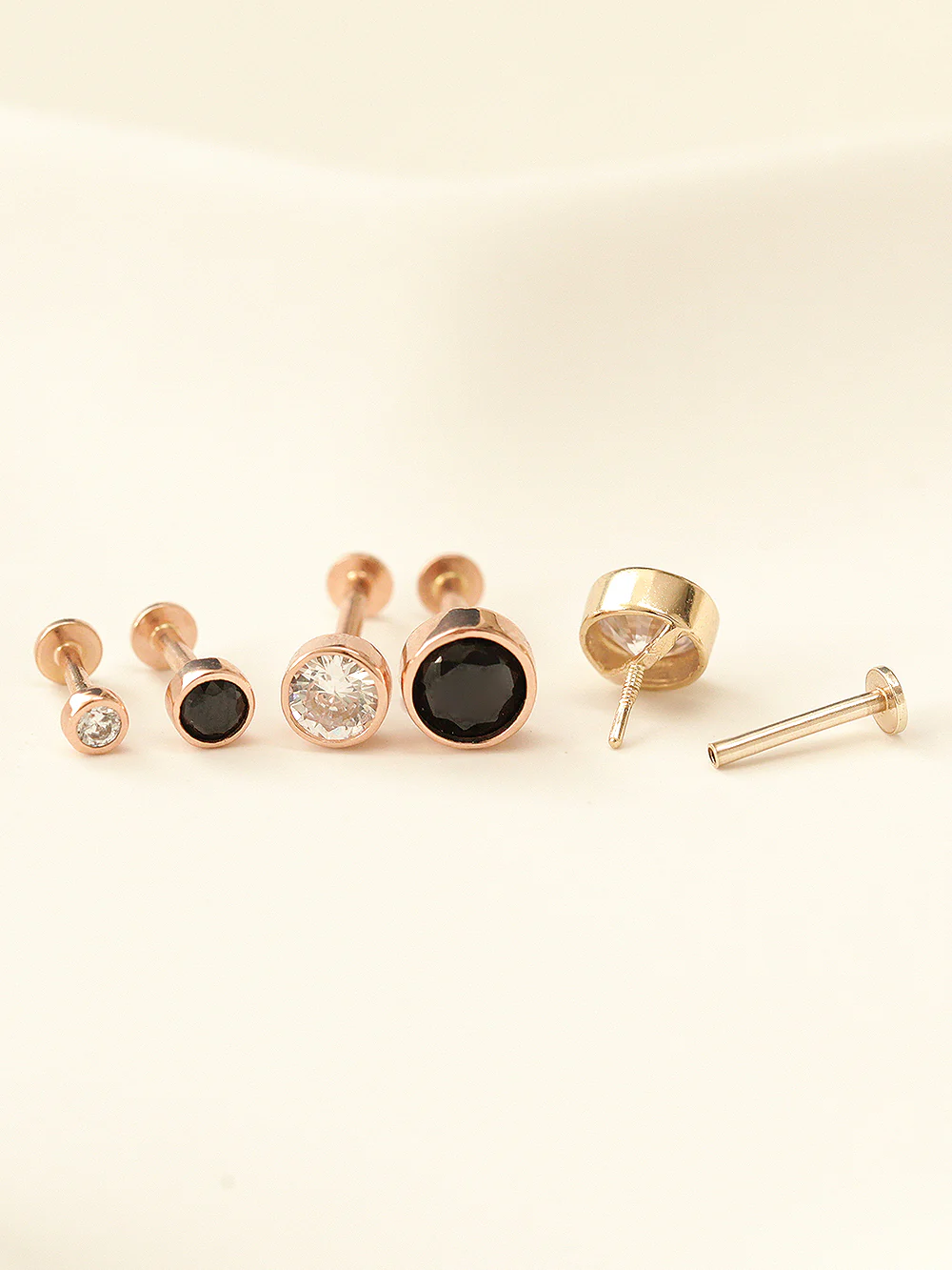 14K Gold Internal Minimal Cubic Labret Piercing 18G16G - Image 4