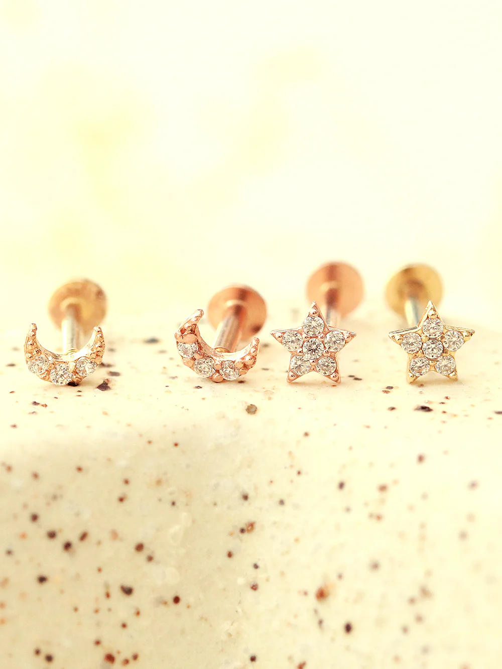 14K Gold Internal Minimi Moon & Star Labret Piercing 18G16G - Image 9