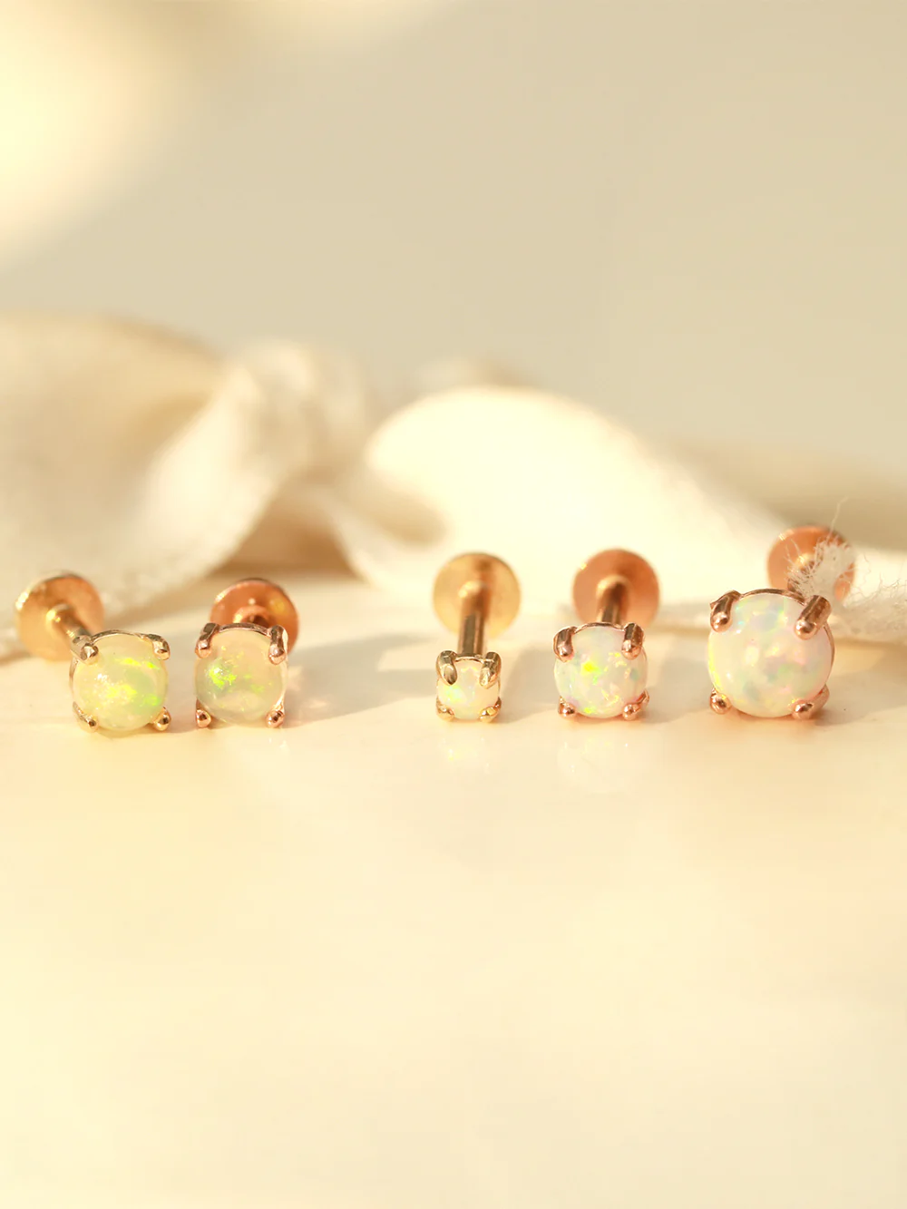 14K Gold Internal Opal Labret Piercing 18G16G - Image 2