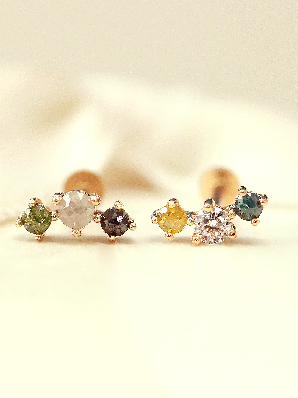 14K Gold Internal Rough Diamond Labret Piercing 18G16G - Image 3