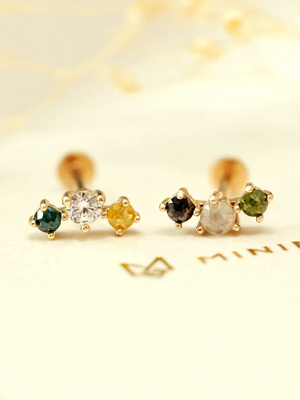 14K Gold Internal Rough Diamond Labret Piercing 18G16G - Image 5