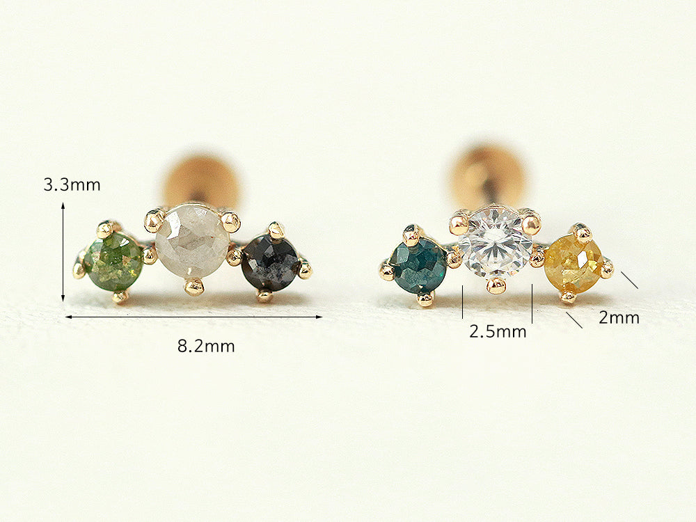 14K Gold Internal Rough Diamond Labret Piercing 18G16G - Image 8
