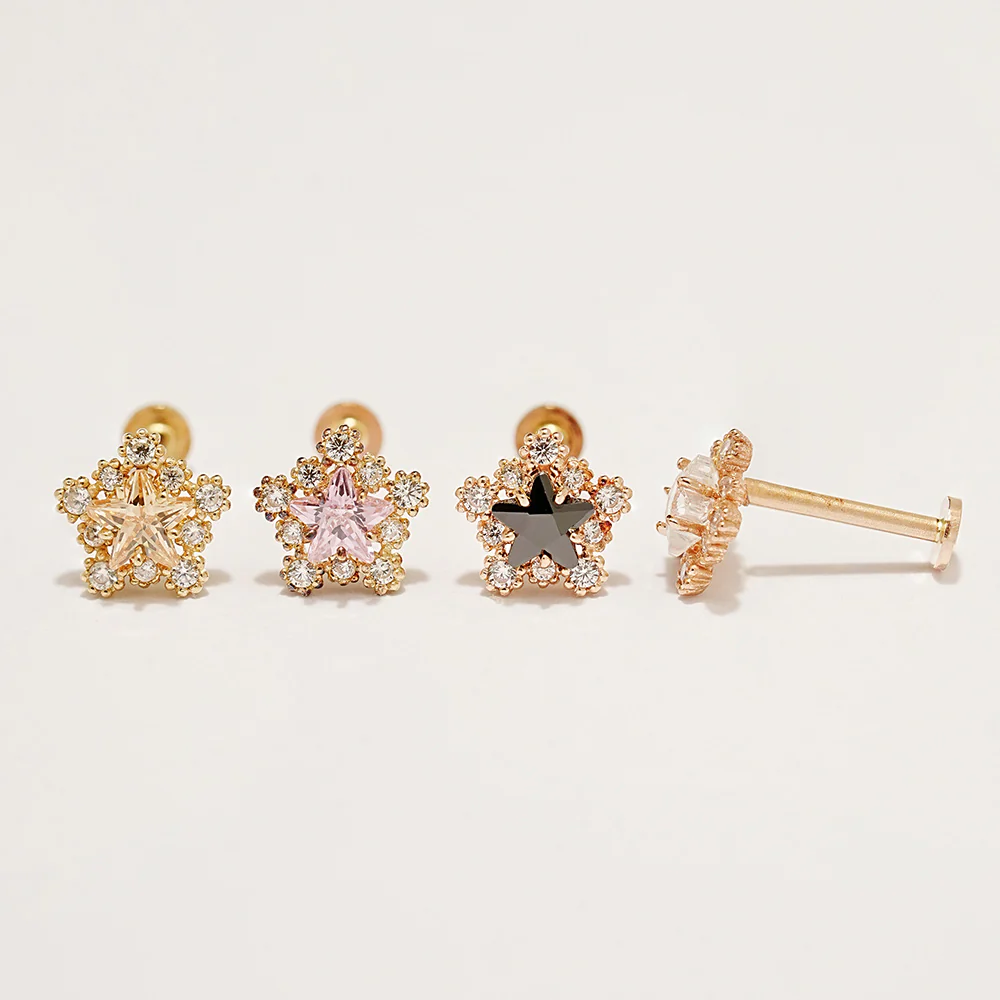 14K Gold Internal Shooting Star Labret Piercing 18G16G - Image 19
