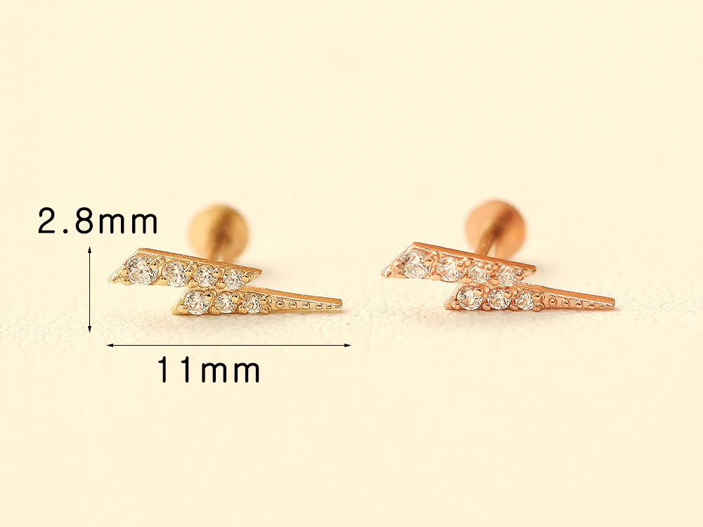 14K Gold Internal Thunder Labret Piercing 18G16G - Image 10