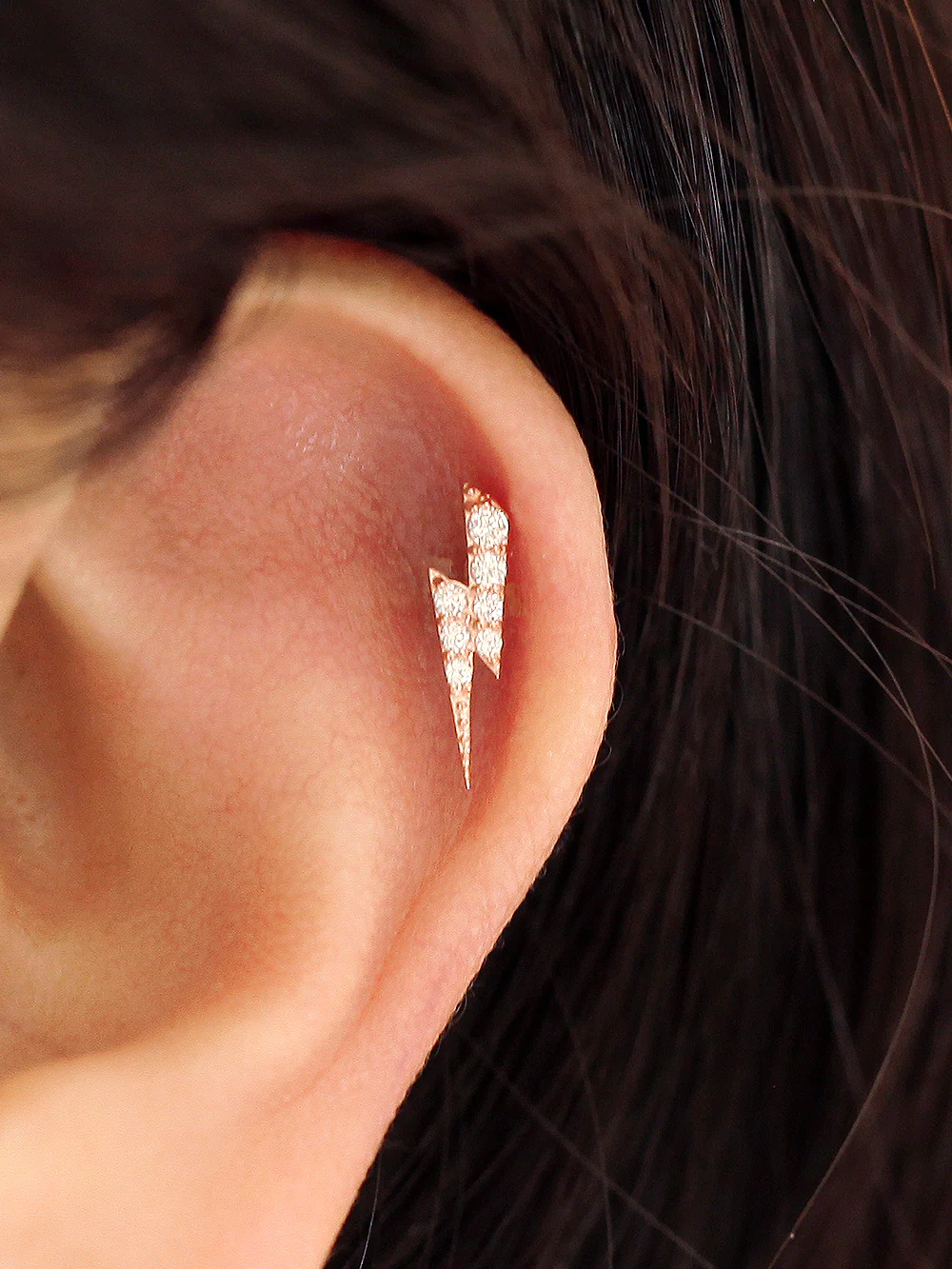 14K Gold Internal Thunder Labret Piercing 18G16G - Image 6