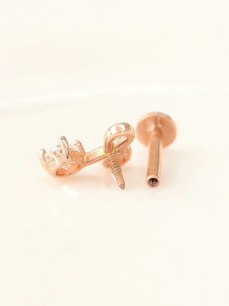 14K Gold Internally Cherry Cubic Labret Piercing 18G16G - Image 3