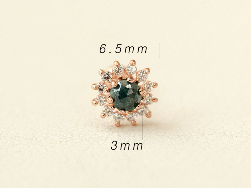 14K Gold Internally Sun Flower Rough Diamond Labret Piercing 18G16G - Image 11