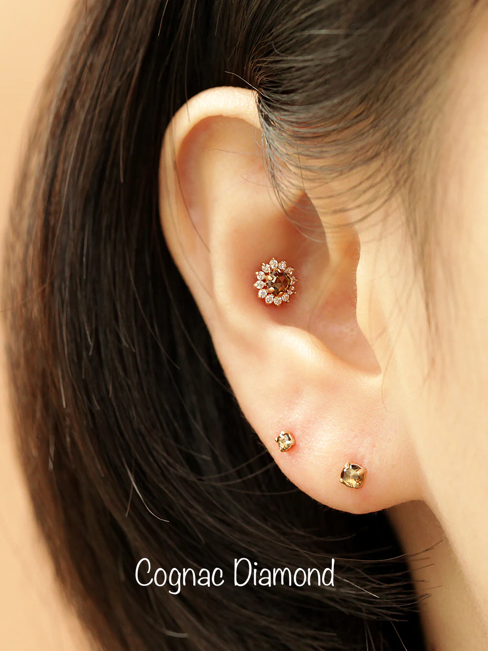 14K Gold Internally Sun Flower Rough Diamond Labret Piercing 18G16G - Image 13