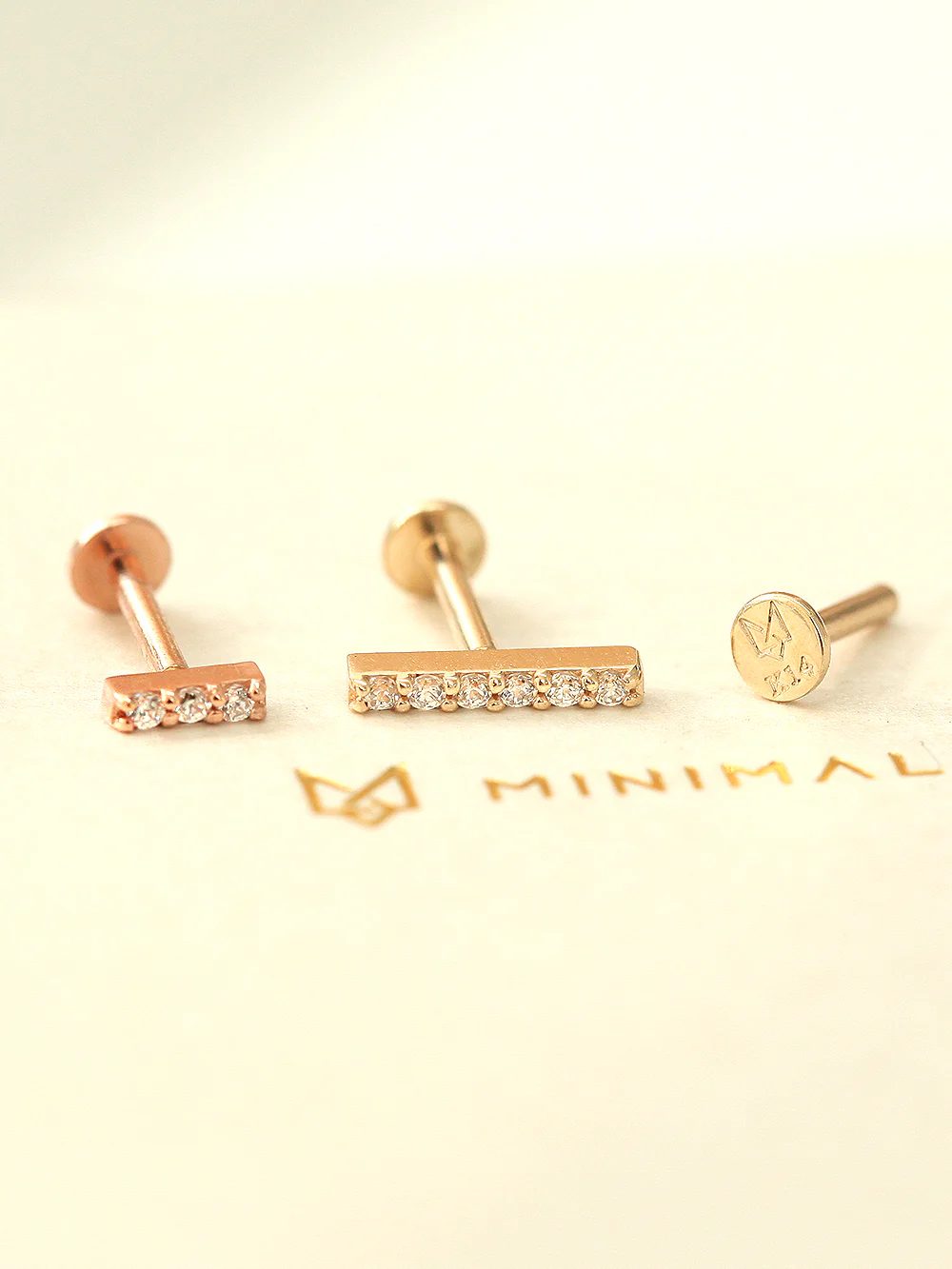 14K Gold Internally Threaded Cubic Stick Labret Piercing 18G16G - Image 3