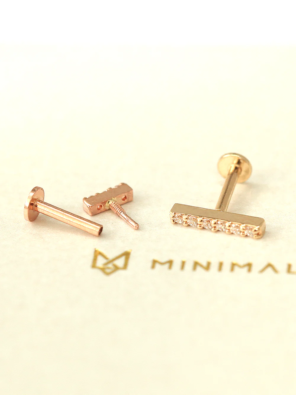 14K Gold Internally Threaded Cubic Stick Labret Piercing 18G16G - Image 4