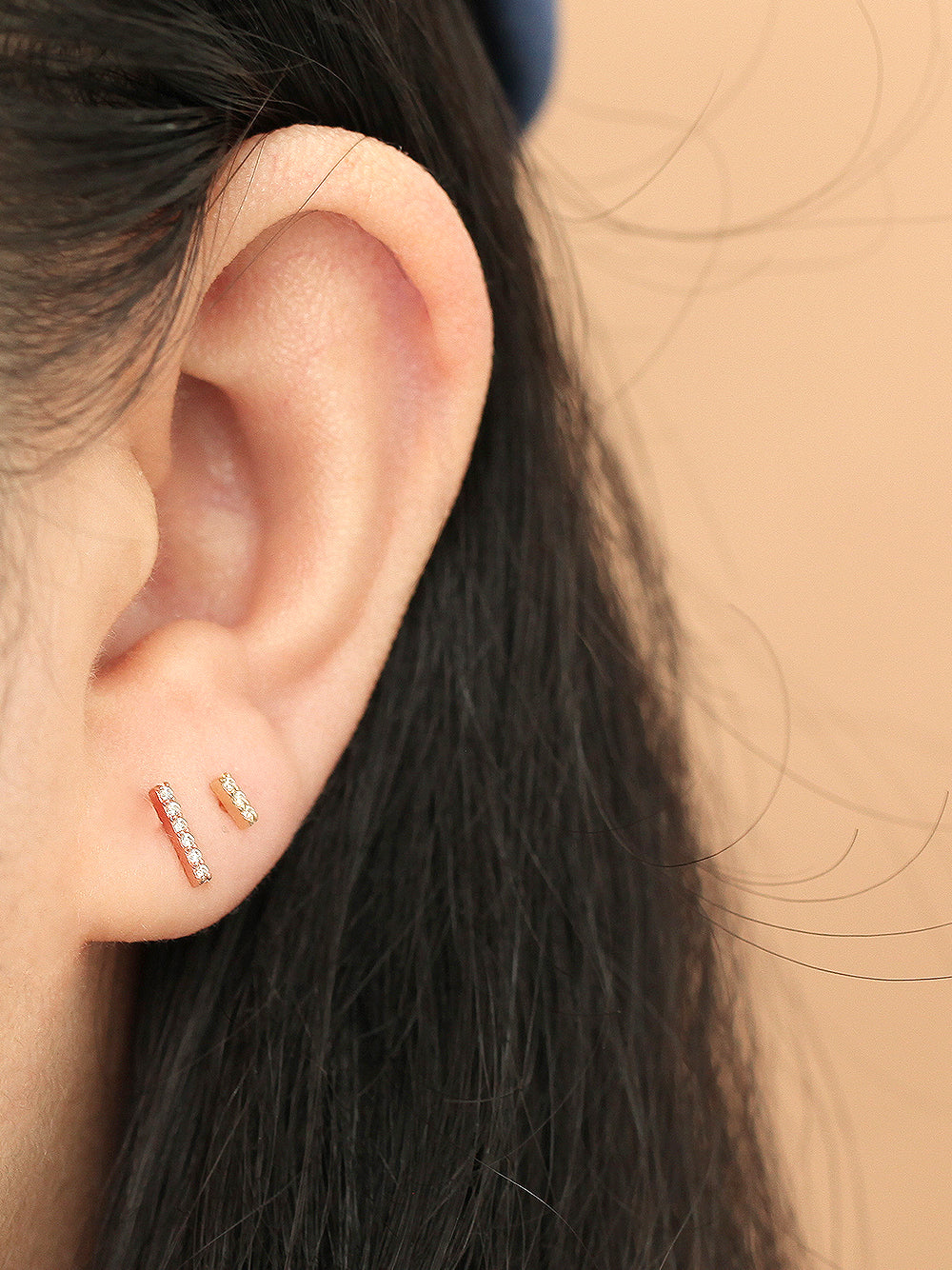 14K Gold Internally Threaded Cubic Stick Labret Piercing 18G16G - Image 5