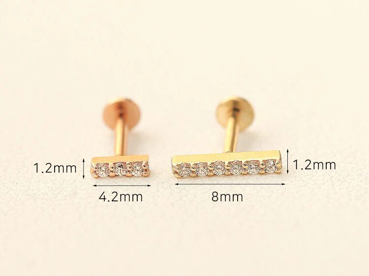 14K Gold Internally Threaded Cubic Stick Labret Piercing 18G16G - Image 9