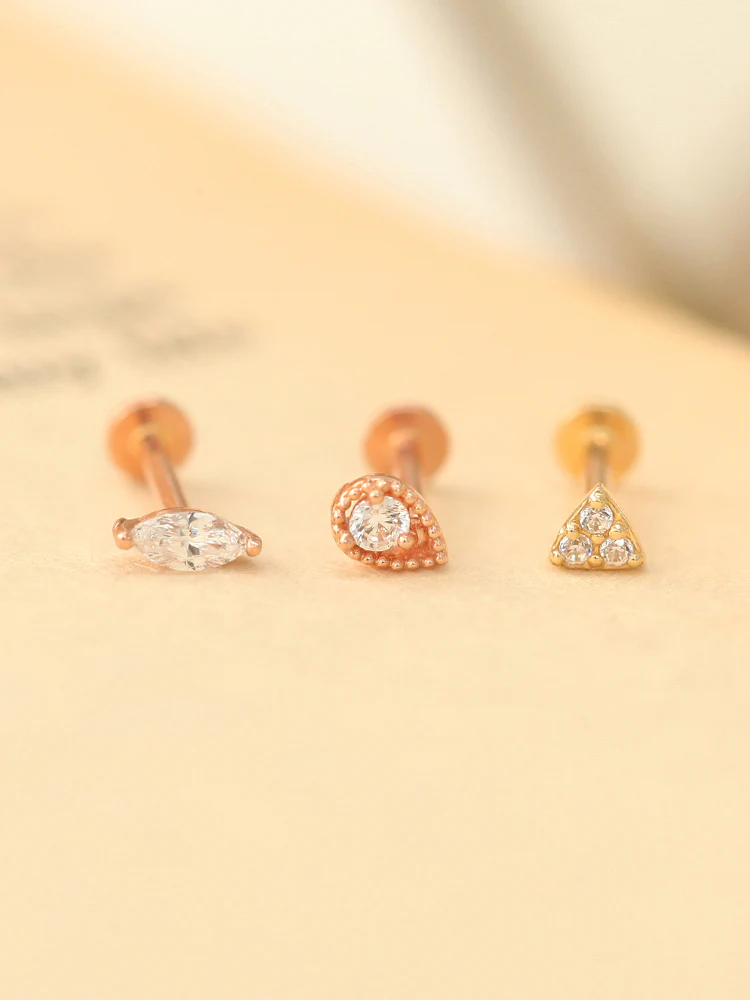 14K Gold Internally Threaded Cubic Tragus Labret Piercing 18G16G - Image 5