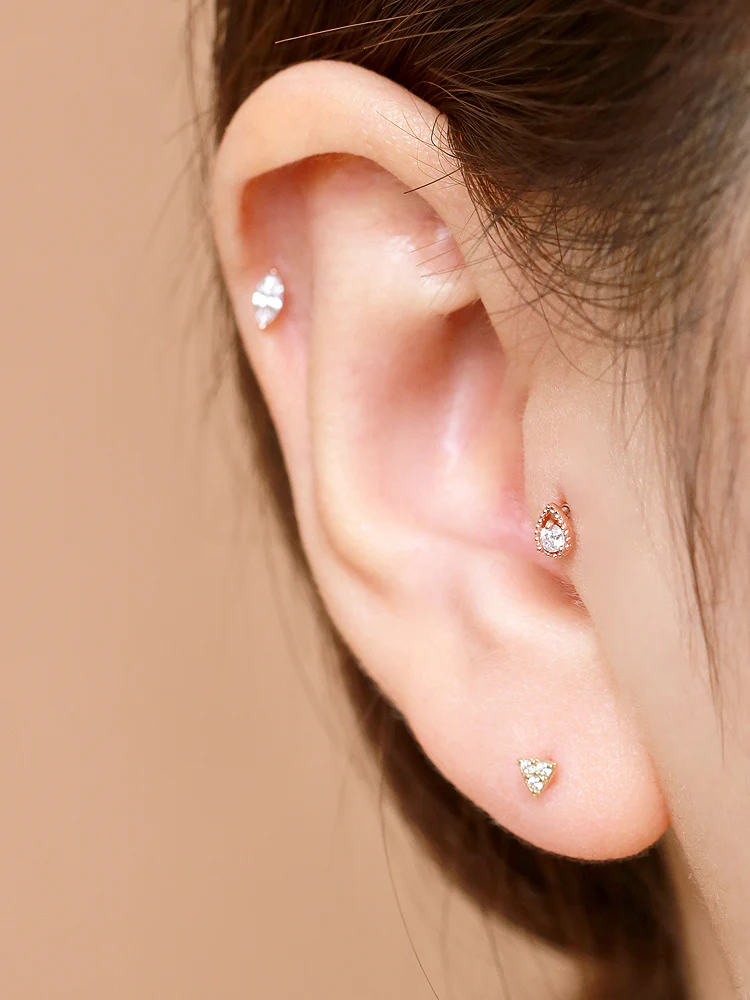 14K Gold Internally Threaded Cubic Tragus Labret Piercing 18G16G - Image 8