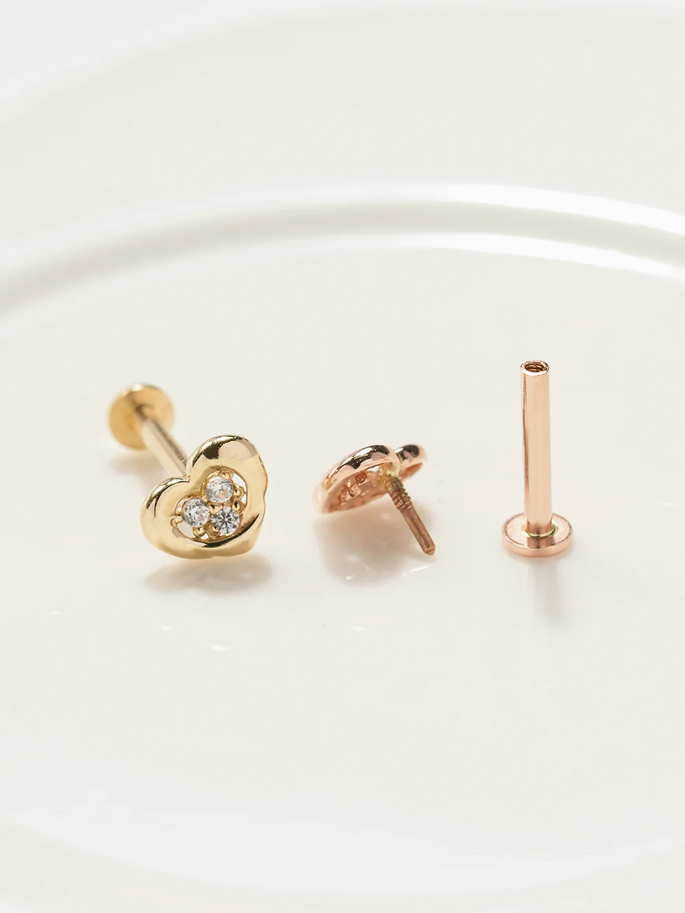 14K Gold Internally Threaded Daily Cubic Heart Labret Piercing 18G16G - Image 13