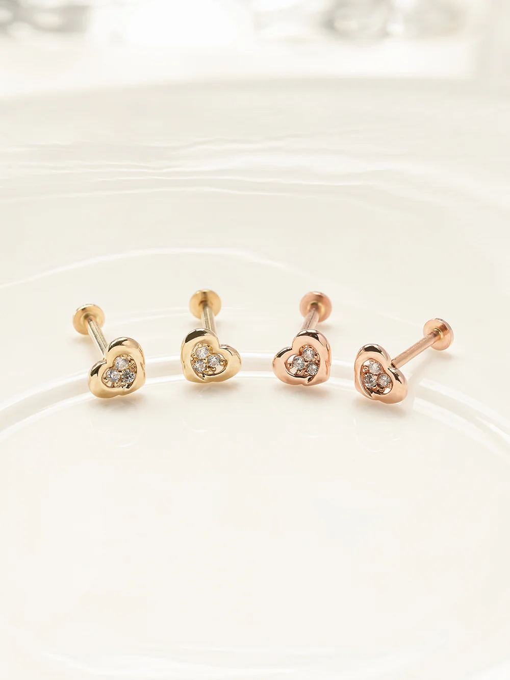 14K Gold Internally Threaded Daily Cubic Heart Labret Piercing 18G16G - Image 3