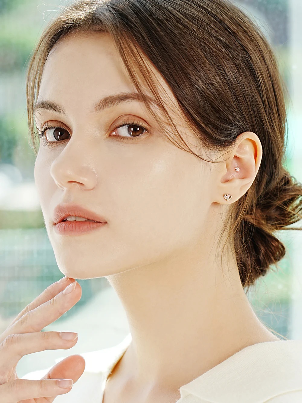 14K Gold Internally Threaded Daily Cubic Heart Labret Piercing 18G16G - Image 6
