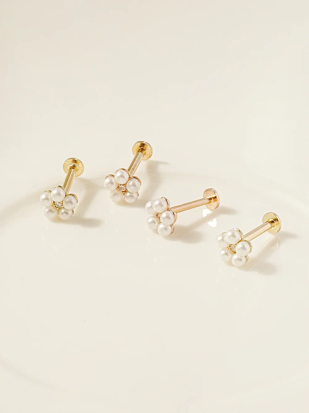 14K Gold Internally Threaded Lovely Pearl Flower Labret Piercing 18G16G - Image 12