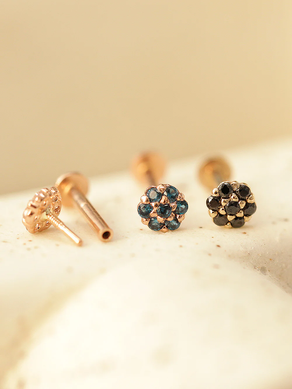 14K Gold Internally Threaded Mini Colorful Flower Labret Piercing 18G16G