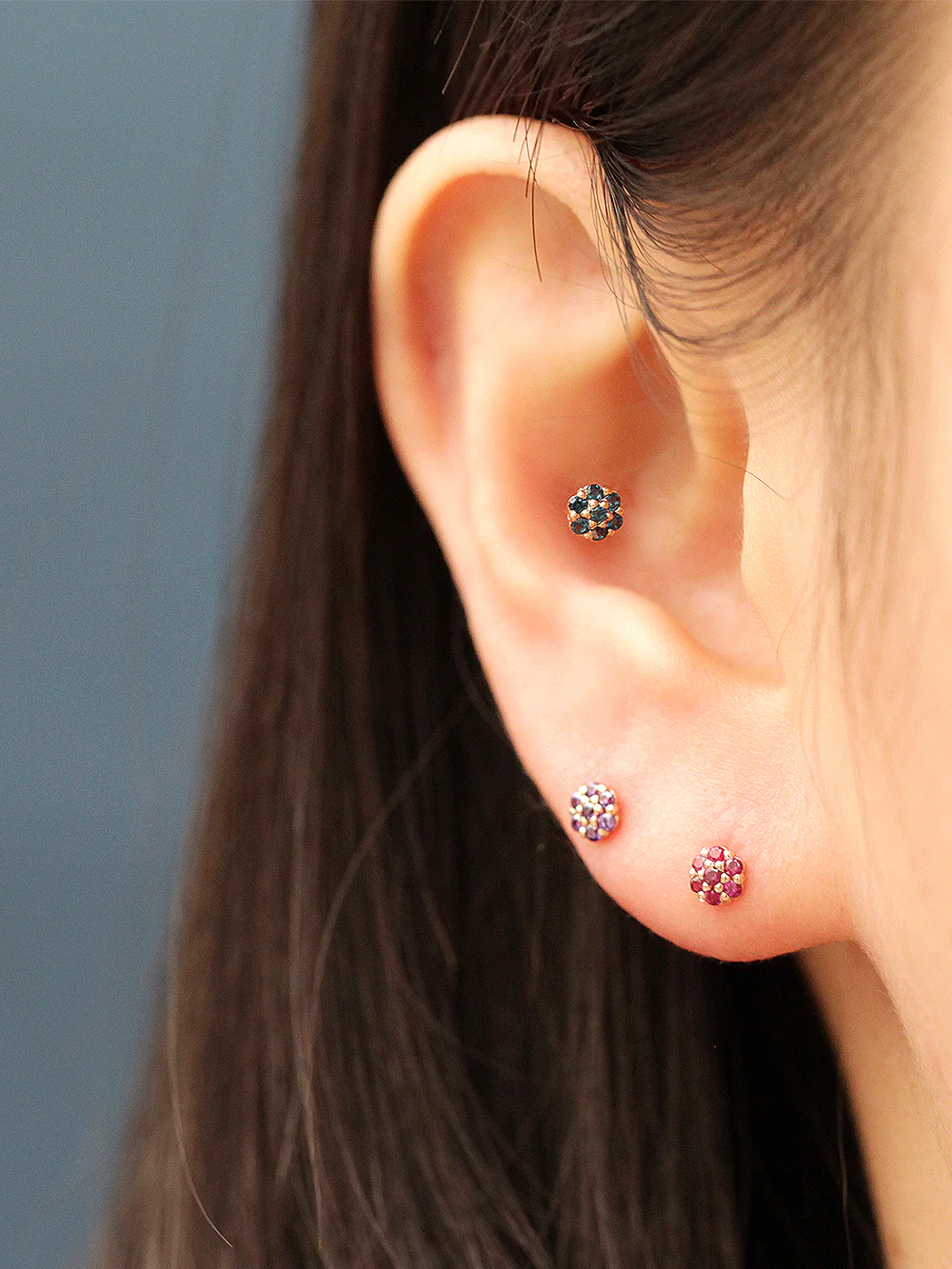 14K Gold Internally Threaded Mini Colorful Flower Labret Piercing 18G16G - Image 10