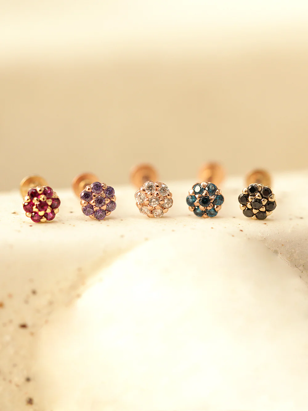 14K Gold Internally Threaded Mini Colorful Flower Labret Piercing 18G16G - Image 3