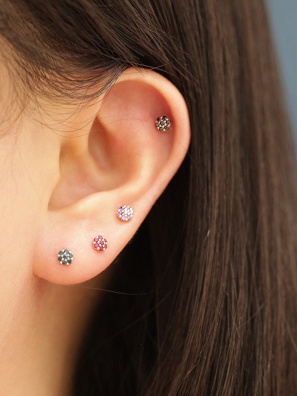 14K Gold Internally Threaded Mini Colorful Flower Labret Piercing 18G16G - Image 7