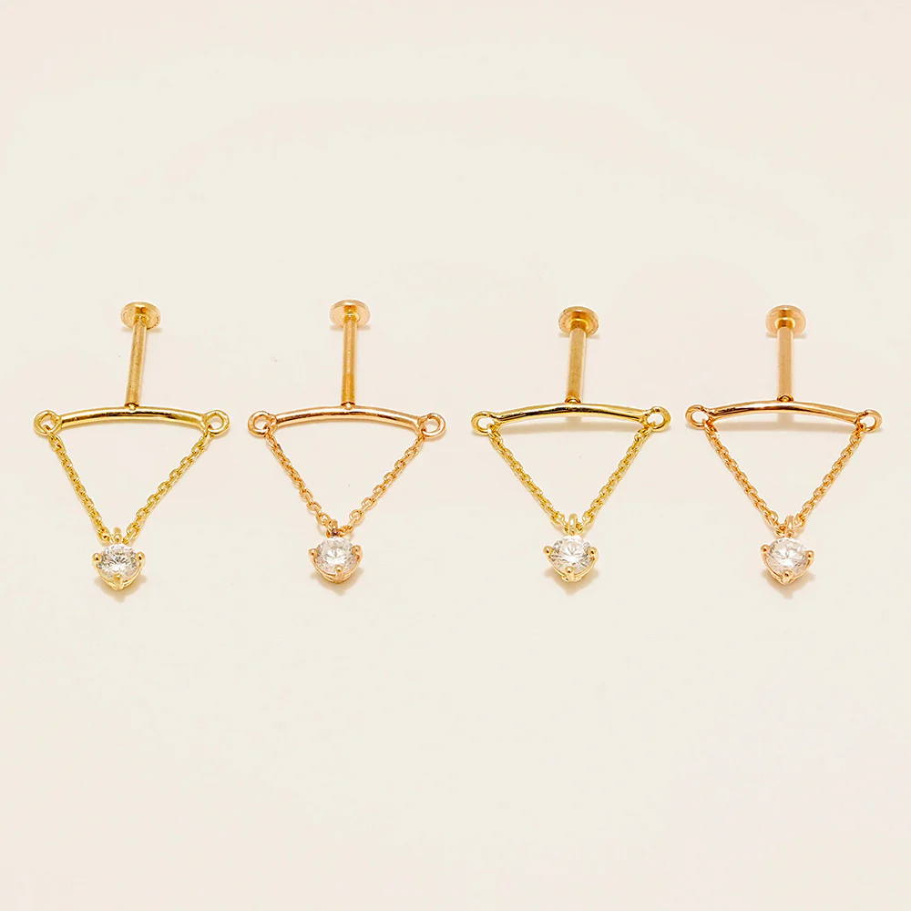 14K Gold Internally Threaded Moissanite Dia Hidden Helix Drop Cubic Labret Piercing 18G16G - Image 15