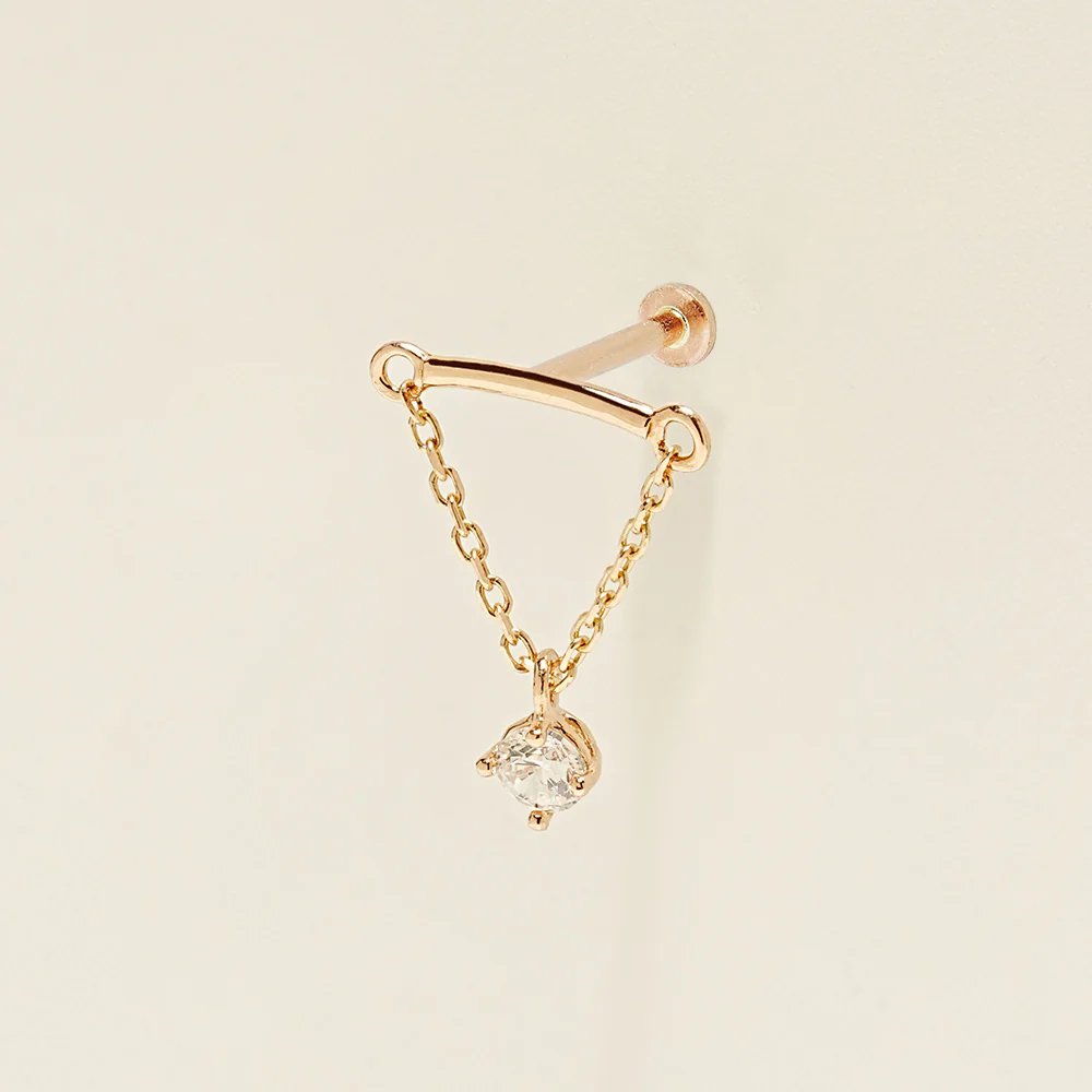 14K Gold Internally Threaded Moissanite Dia Hidden Helix Drop Cubic Labret Piercing 18G16G - Image 16