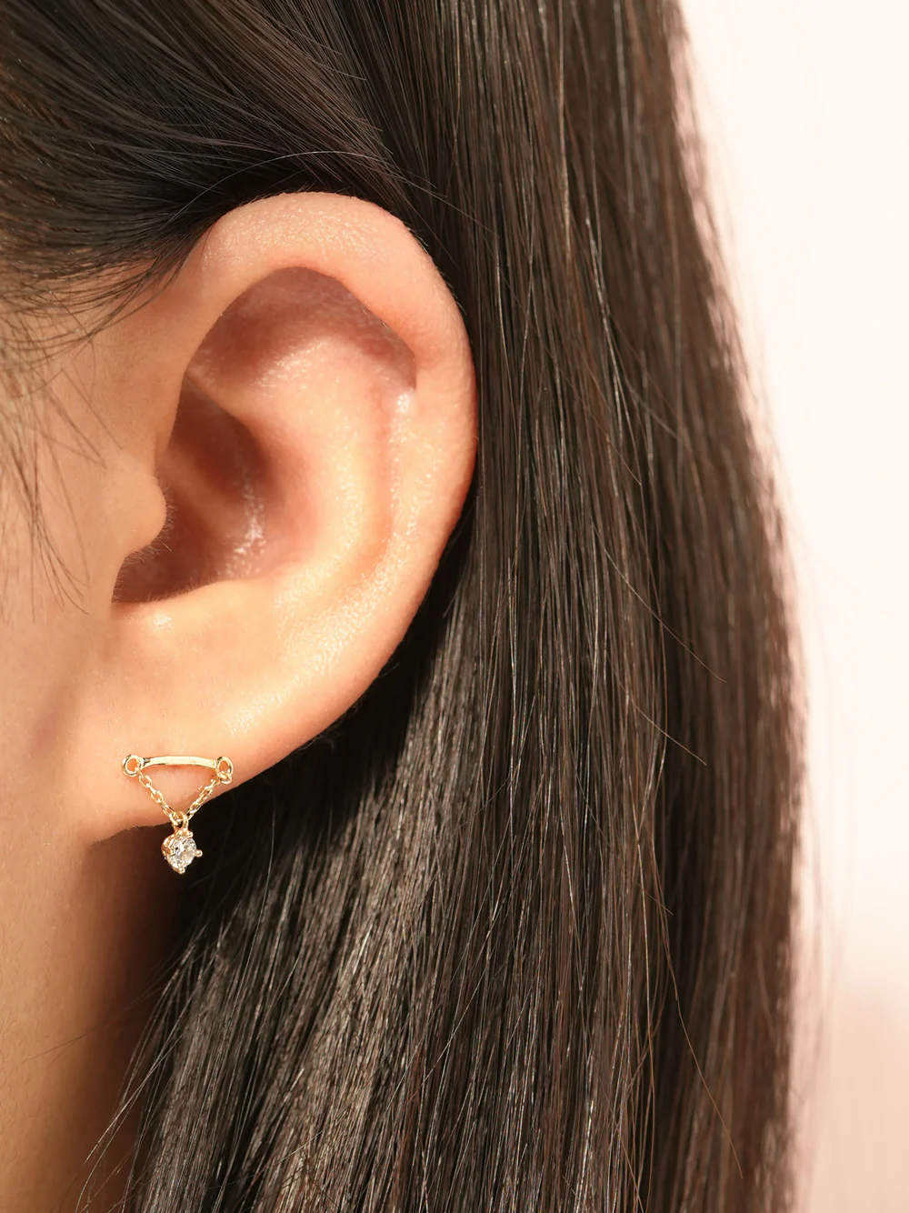 14K Gold Internally Threaded Moissanite Dia Hidden Helix Drop Cubic Labret Piercing 18G16G - Image 7