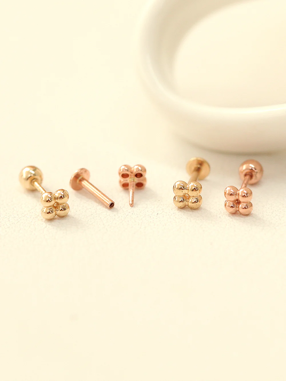14K Gold Internally Threaded Square Ball Labret Cartilage Earring 20G18G16G - Image 5