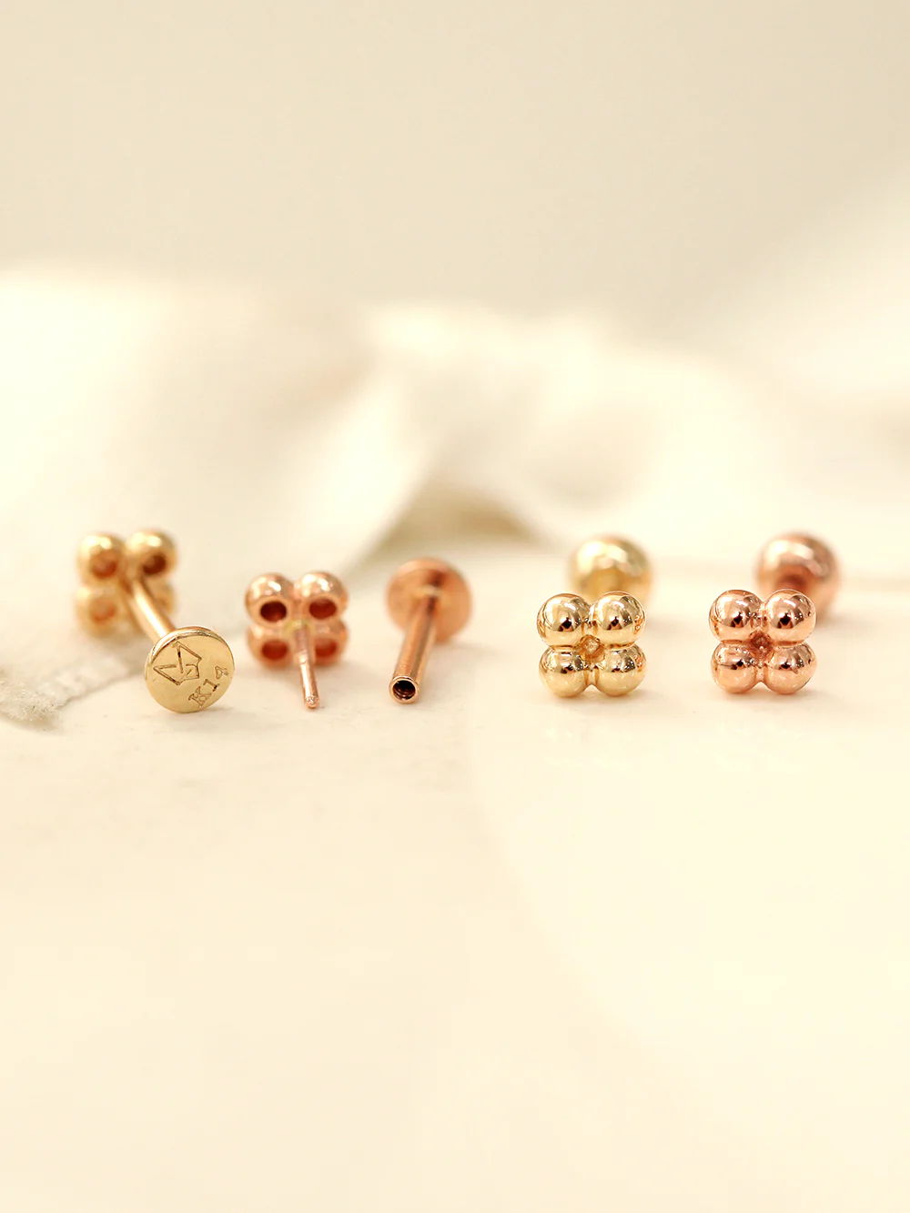 14K Gold Internally Threaded Square Ball Labret Cartilage Earring 20G18G16G - Image 6