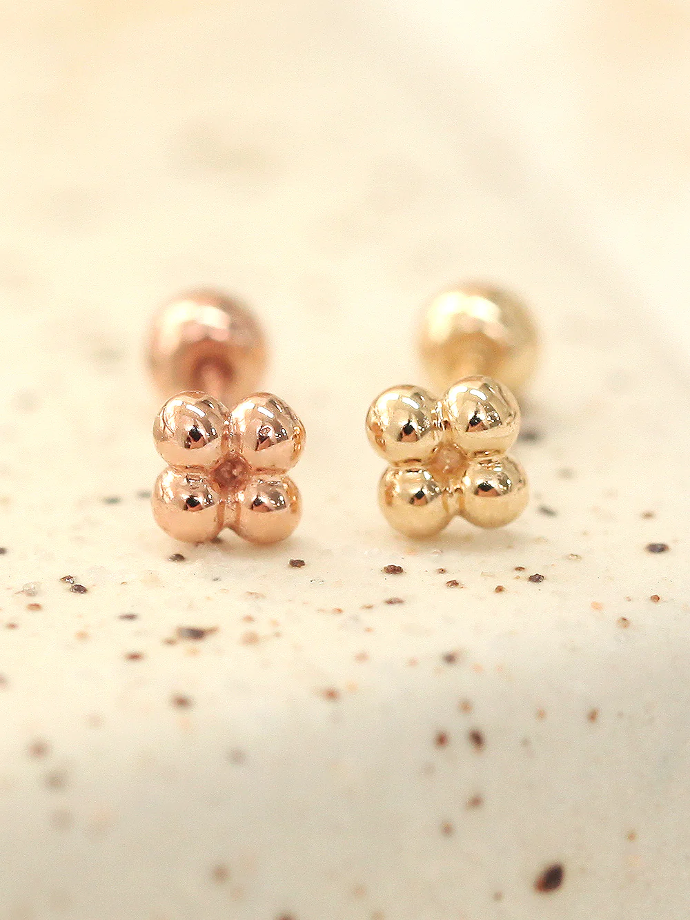 14K Gold Internally Threaded Square Ball Labret Cartilage Earring 20G18G16G - Image 8