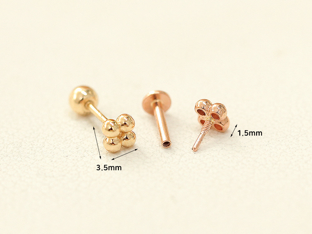 14K Gold Internally Threaded Square Ball Labret Cartilage Earring 20G18G16G - Image 9