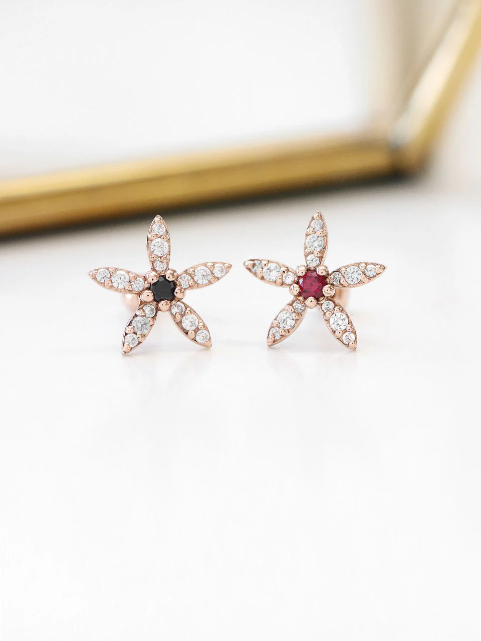14K Gold Jasmine Flower Cartilage Earring 18G16G - Image 3