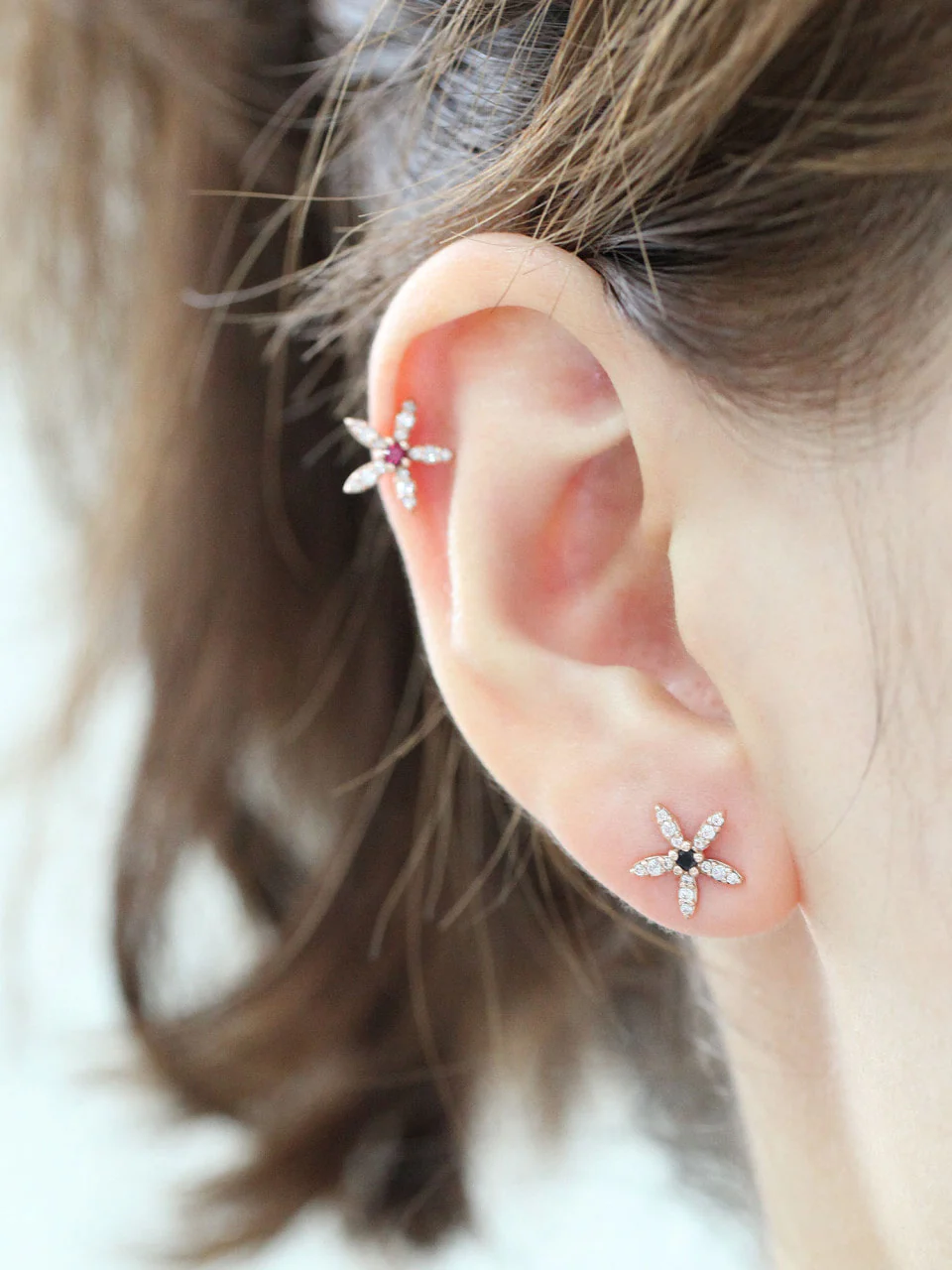 14K Gold Jasmine Flower Cartilage Earring 18G16G - Image 5