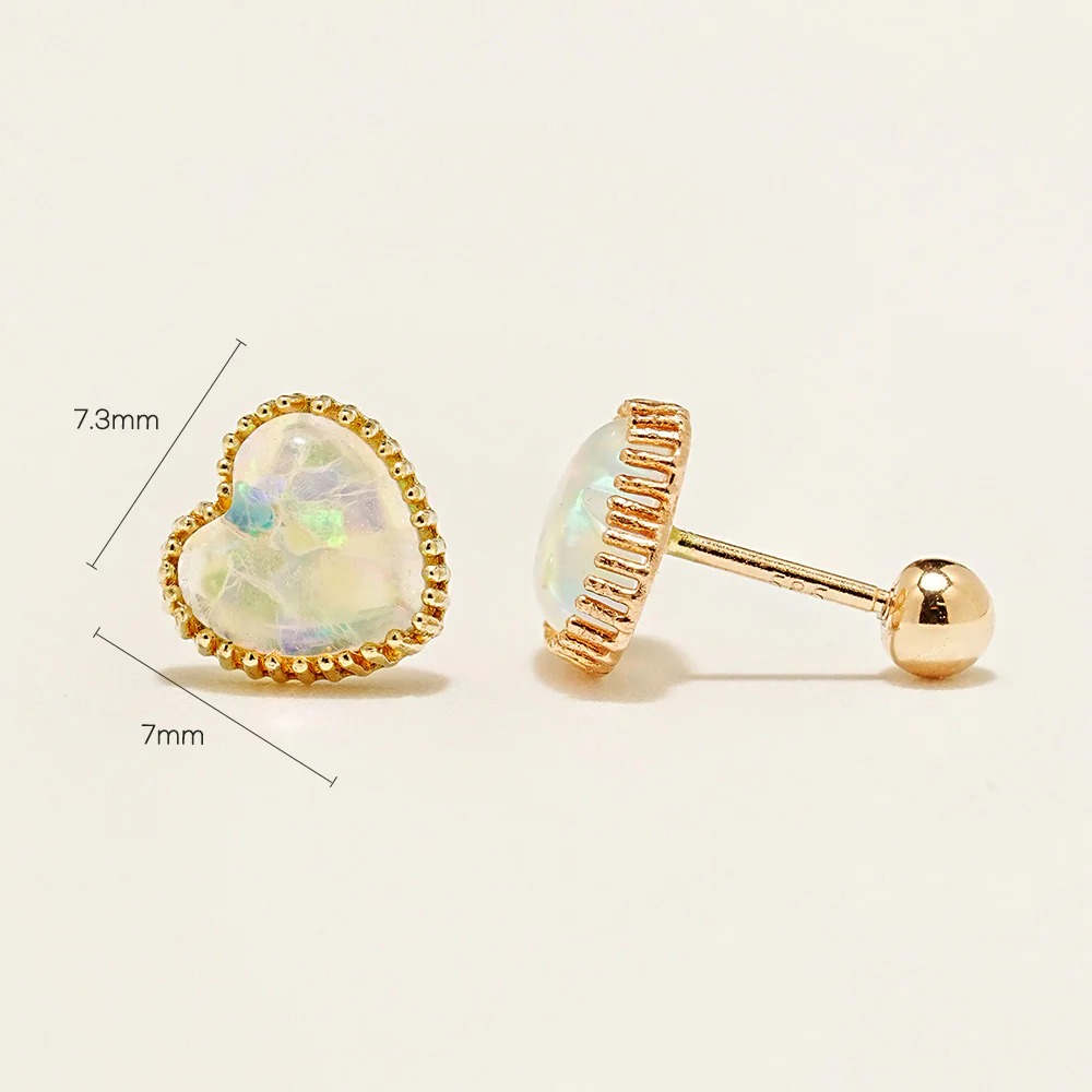 14K Gold Jelly Opal Heart Earring 20G18G16G - Image 13