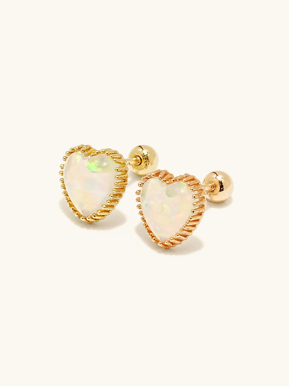 14K Gold Jelly Opal Heart Earring 20G18G16G - Image 3