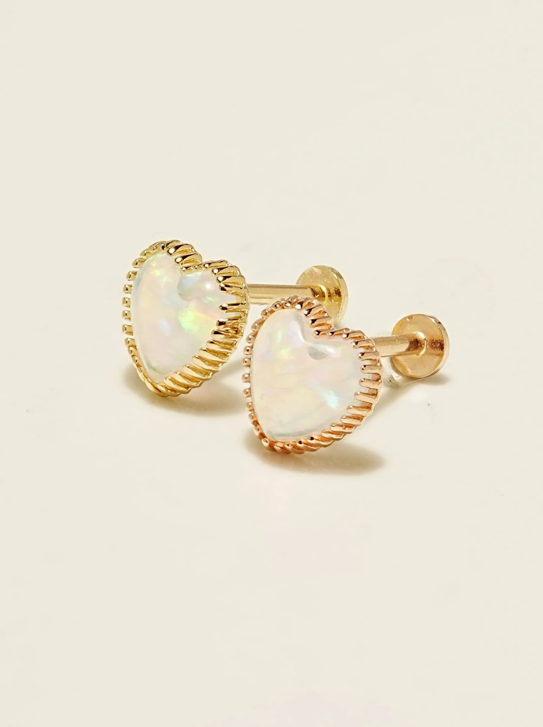 14K Gold Jelly Opal Internally Threaded Labret Piercing 18G16G