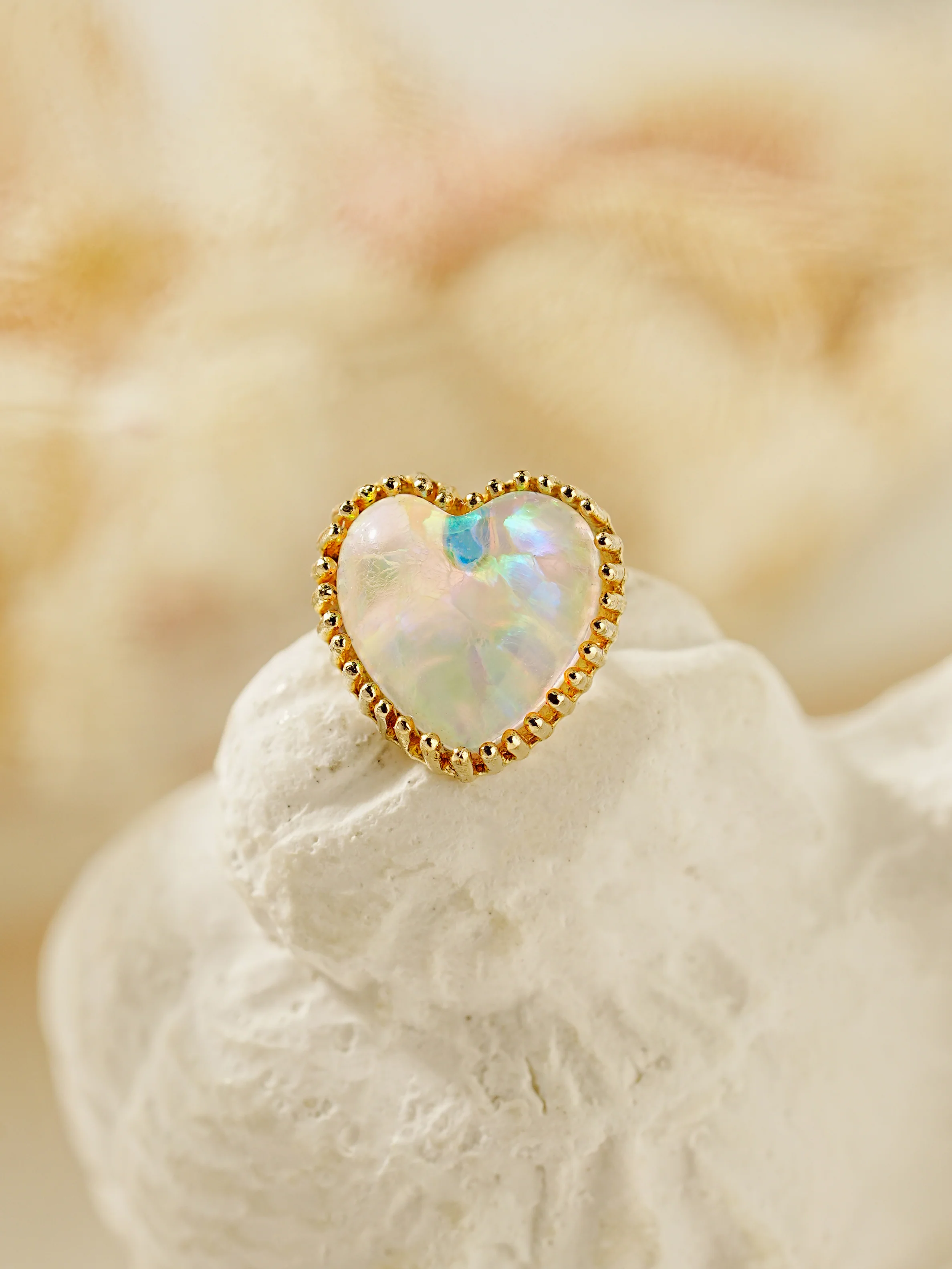 14K Gold Jelly Opal Internally Threaded Labret Piercing 18G16G - Image 5