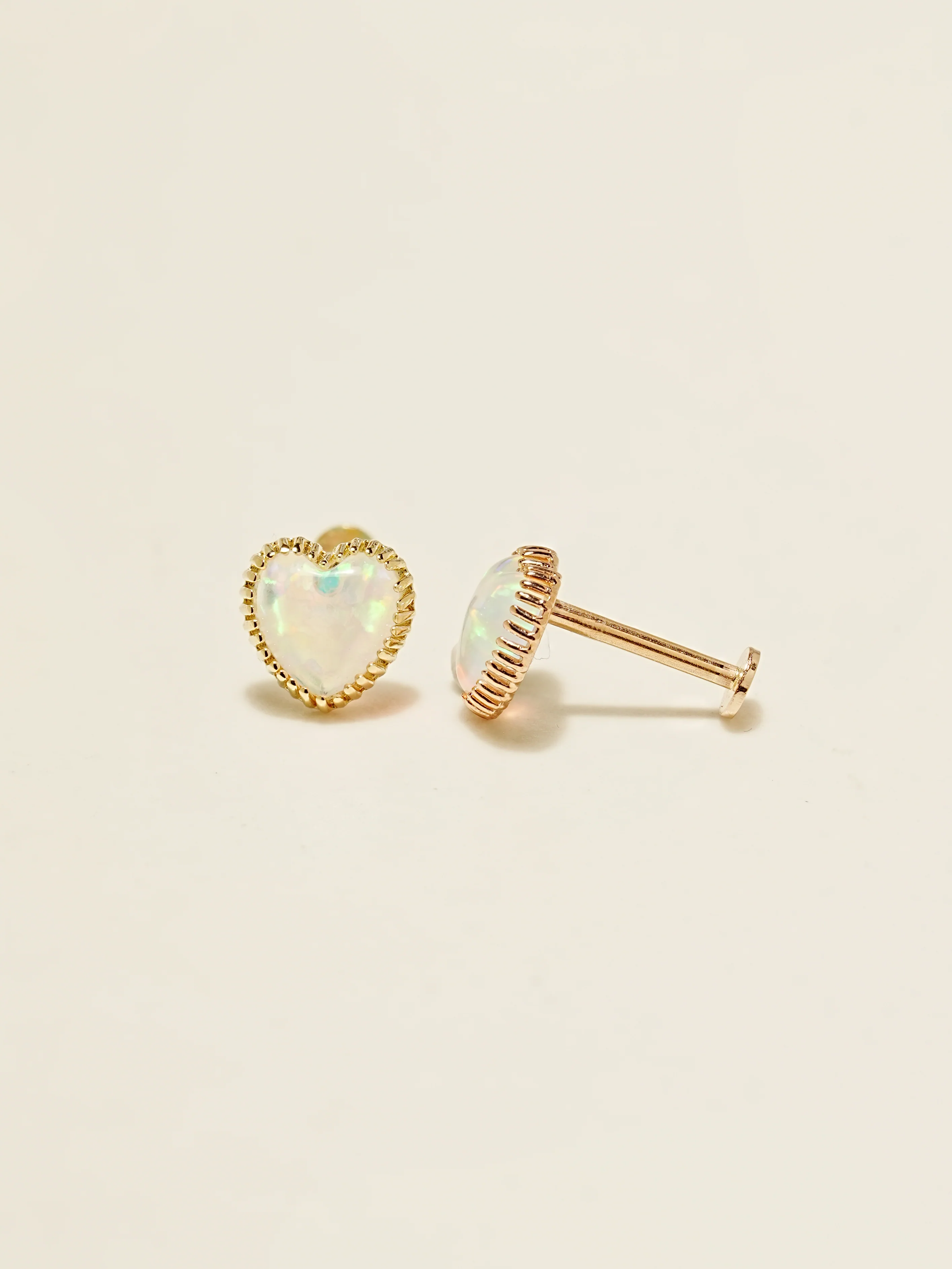 14K Gold Jelly Opal Internally Threaded Labret Piercing 18G16G - Image 9