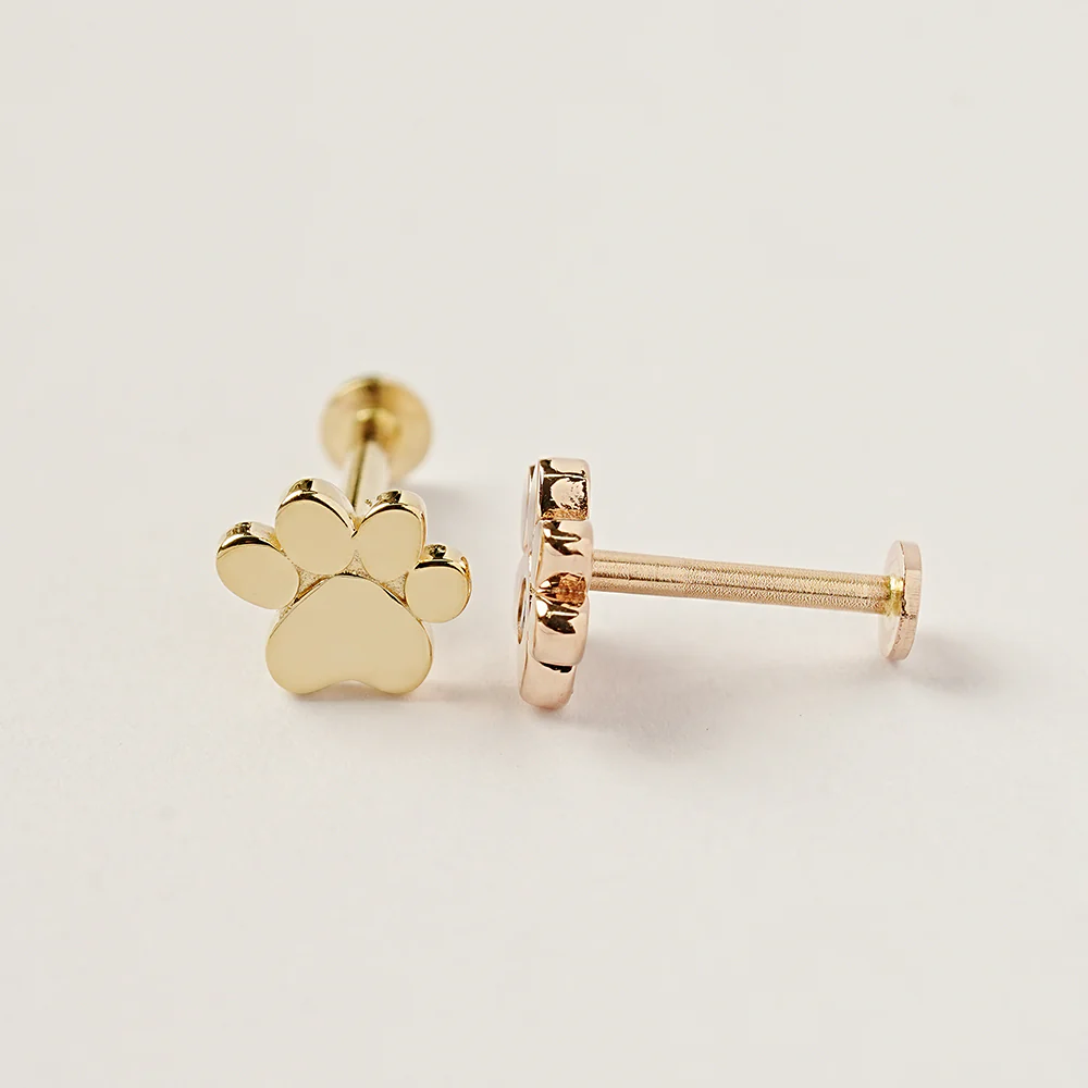 14K Gold Jelly Paw Internally Threaded Labret Piercing 18G16G - Image 14