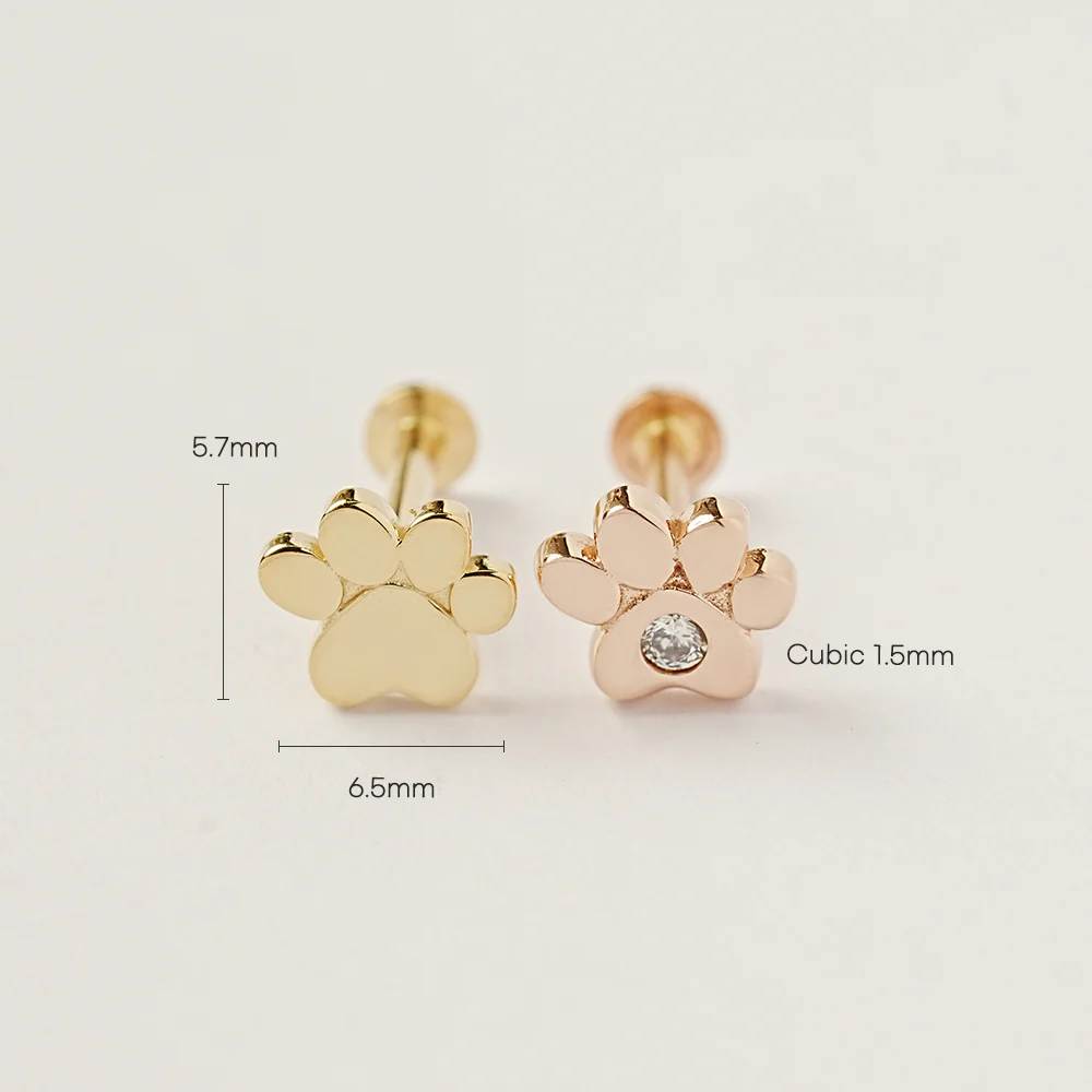 14K Gold Jelly Paw Internally Threaded Labret Piercing 18G16G - Image 16
