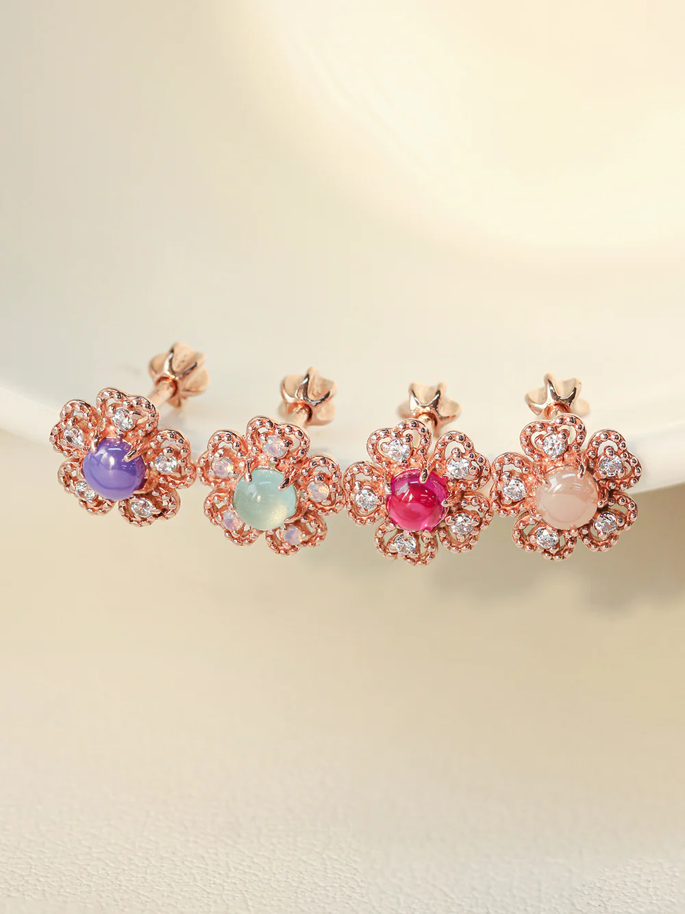 14K Gold Antique Gemstone Flower Cartilage Earring 18G16G - Image 10